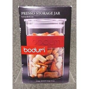 Bodum – Presso Storage Glass Jar Orange Band (1.0 L) 6.3/4" X 4" New Old Stock